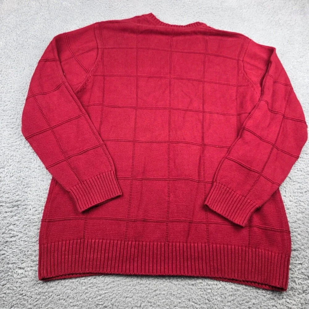 Alexander Julian COLOURS Mens Red Textured Grid Crewneck‎ Cotton Sweater LT Tall